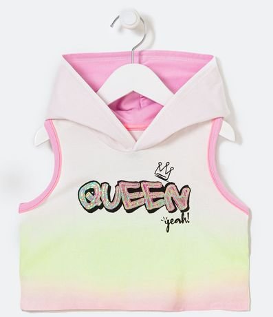 Blusa Infantil con Capucha Estampada Dip Dye y Lettering "Queen" - Tam 5 a 14 años 1