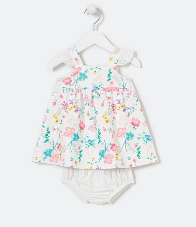 Vestido Infantil Texturizada Estampado Floral Manga Broderi con Bombacha - Talle 0 a 18 meses 1