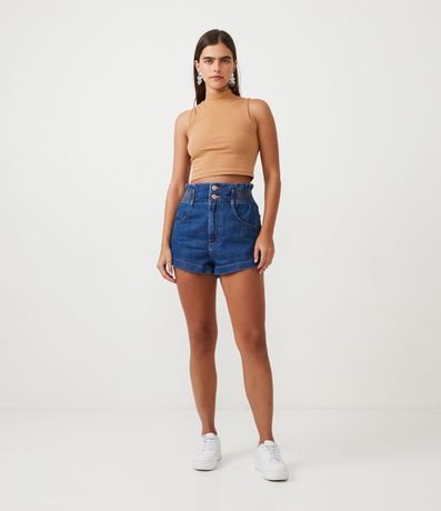 Blusa Cropped Básica sin Manga en Algodón con Cuello Alto 2