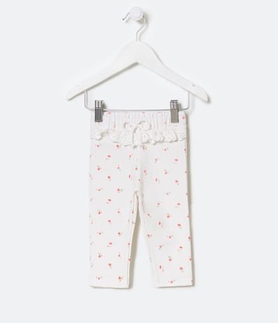 Pantalón Infantil Estampado Floral con Volado de Broderie - Talle 0 a 18 meses 1