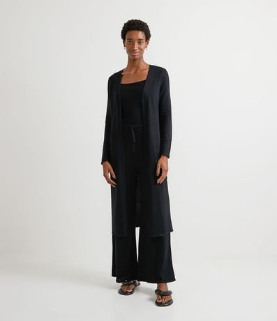 Cardigan Alargado en Viscosa con Bolsillos y Cinturón para Ajuste 4