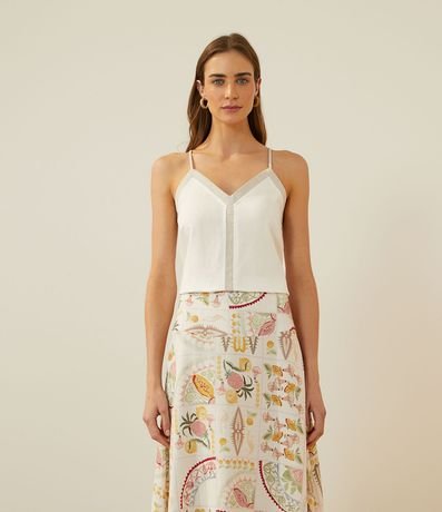 Blusa Musculosa en Viscosa con Recortes Contrastantes