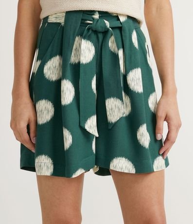 Short en Viscosa con Cinturón para Amarre y Estampa Lunares