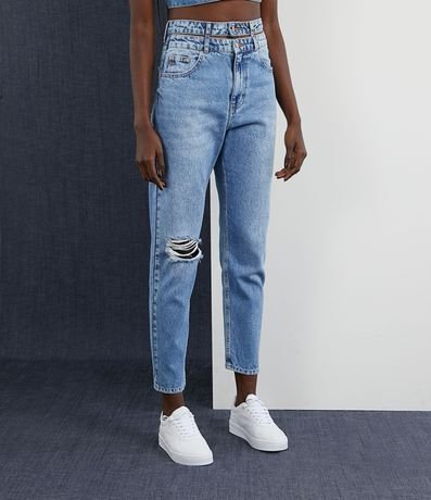 Pantalón Mom Jeans con Cintura Doble Hueca y Desgastados 1
