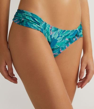 Bikini Bottom Lateral Drapeado en Poliamida con Estampado de Follajes Acuarela 1