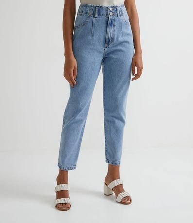 Pantalón Mom Jeans con Cintura Diferenciada y sin Estampado 1
