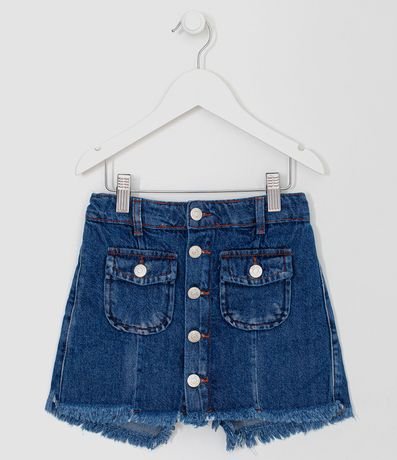 Short Falda Infantil en Jean con Botones - Tam 5 a 14 años