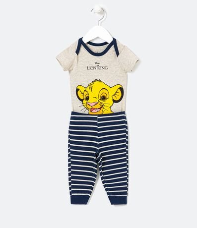 Conjunto Infantil Body Estampado Simba y Pantalón Rayado - Tam 0 a 18 meses 1
