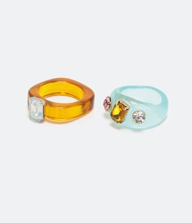 Kit 2 Anillos en Acrilico con Strass de Colores