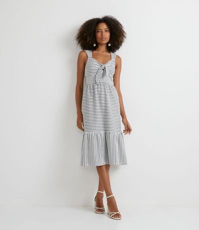 Vestido Midi en Viscosa Rayado con Lazo Frontal 1