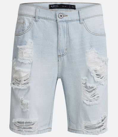 Bermuda Jeans sin Estampado con Rasgos y Gastados 1