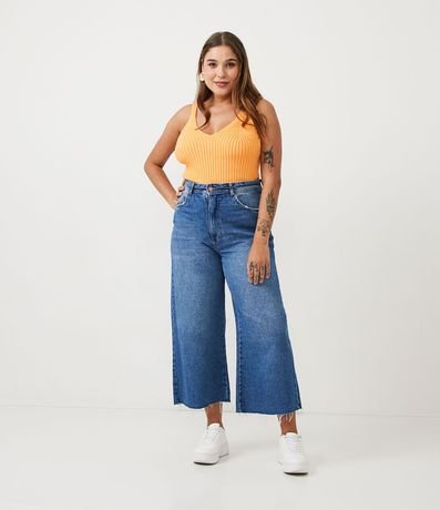 Blusa Corta de Punto Acanalado con Escote V y Tirantes Médios 2