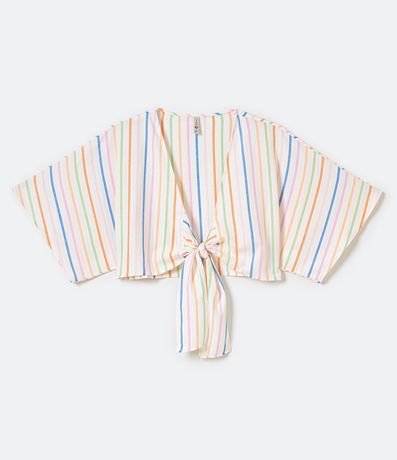 Blusa Corta en Algodón Rayado con Manga 3/4 sin Sisa y Lazo Frontal 4