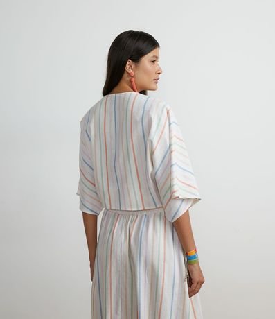 Blusa Corta en Algodón Rayado con Manga 3/4 sin Sisa y Lazo Frontal 2
