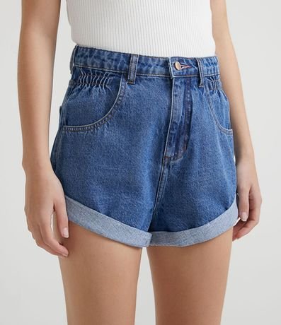 Short Mom Jeans com Elástico em los Bolsillos e Barra Doblada 1