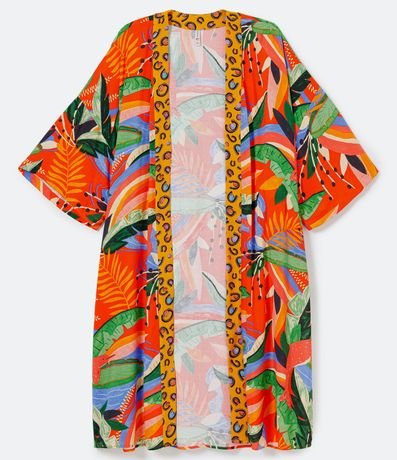 Kimono Alargado en Viscosa con Estampado de Follajes 5