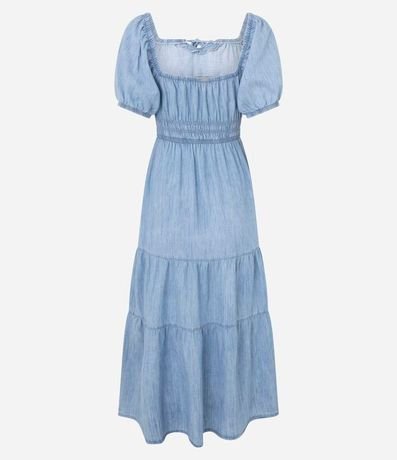 Vestido Midi Jeans con Manga Abullonada y Volados en la Pollera 7