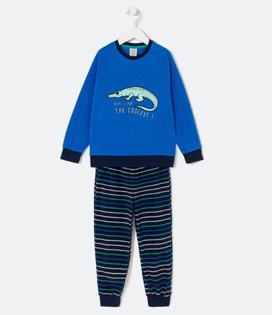 Pijama Largo Infantil en Fleece con Bordado Crocodilo - Talle 5 a 14 años 1