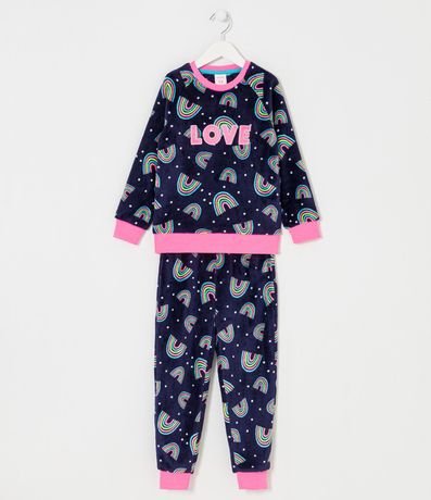 Pijama Largo Infantil en Fleece con Bordado Love - Talle 5 a 14 años 1