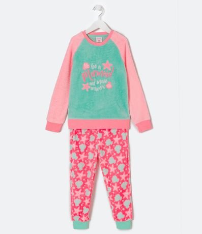 Pijama Largo Infantil en Fleece con Bordado Mermaid - Talle 5 a 14 años 1