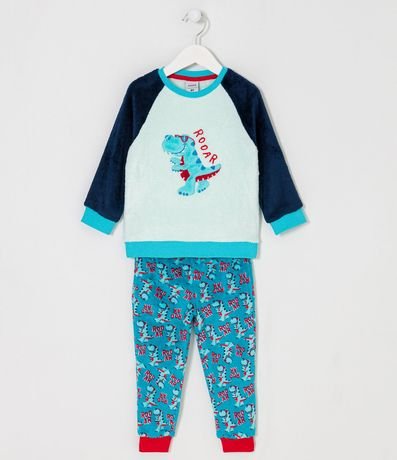 Pijama Largo Infantil en Fleece con Bordado de Dinosaurio - Talle 1 a 4 años 1
