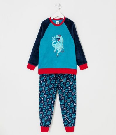Pijama Largo Infantil en Fleece con Bordado de Dinosaurio -Tam 5 a 14 años 1