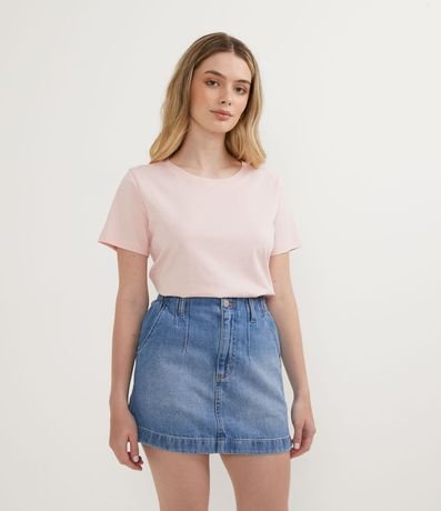 Blusa Alargada Básica en Algodón con Cuello Redondo y Manga Corta 1
