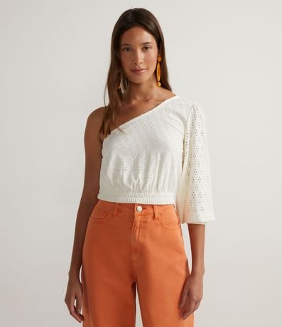Blusa Cropped Solo un Hombro com Barra Elástica