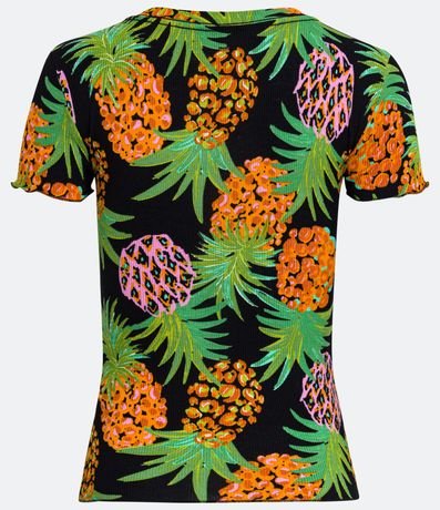 Blusa Manga Corta en Ribana con Frufru y Estampado Piña 6