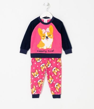 Pijama Largo Infantil en Fleece Bordado de Perrito - Talle 1 a 4 años 1