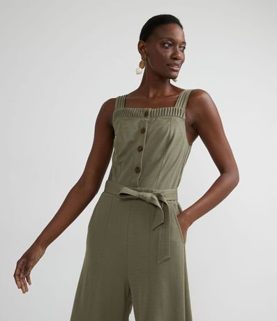 Mono Pantacourt en Viscosa con Botones Contrastantes y Cinturón para Amarre 3