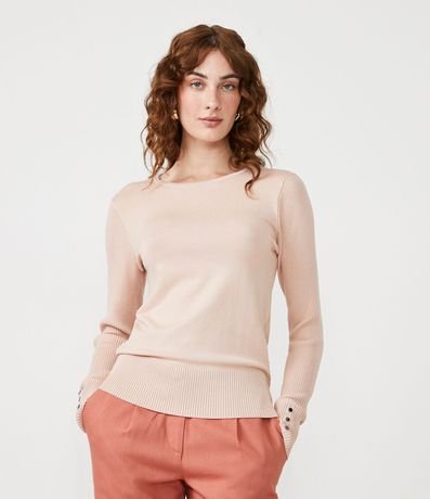 Suéter Alargado en Punto con Cuello Barco