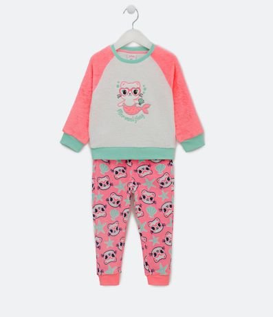 Pijama Largo Infantil en Fleece con Bordado de Gatosirena - Talle 1 a 4 años 1