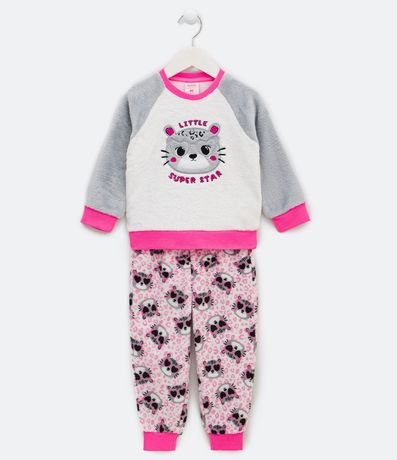 Pijama Largo Infantil en Fleece con Bordado de Gatita - Talle 1 a 4 años 1