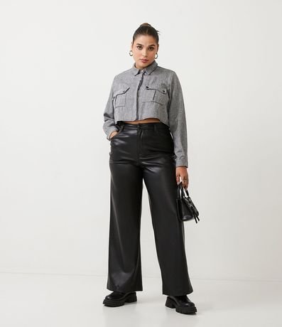 Camisa Cropped Manga Larga con Estampado en Padronaje de Espina de Pescado 2