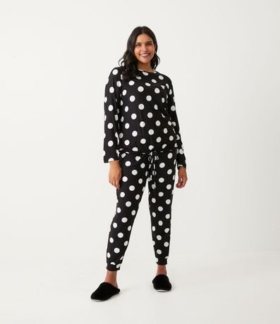 Pijama Largo con Estampado Lunares y Amarre en la Barra de la Blusa 1