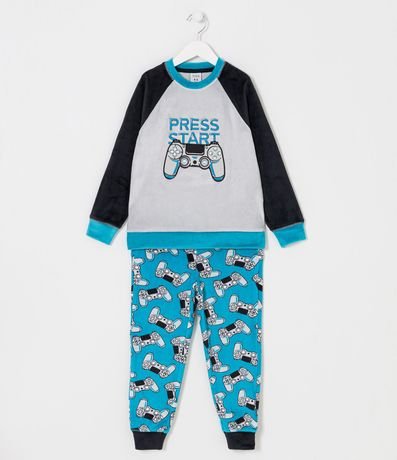 Pijama Largo Infantil en Fleece con Bordado Control de Game - Talle 5 a 14 años 1