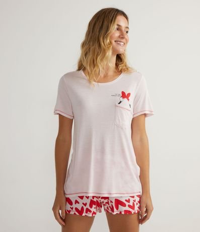 Pijama Corto en Viscolycra con Estampado de Lazo de la Minnie y Short con Estampados de Corazón 1