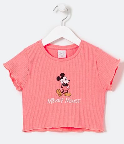 Blusa Infantil Cropped Neón Acanalada con Estampado de Mickey - Talle 5 a 14 años 1