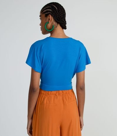Blusa Corta Lisa en Viscose con Escote en V Transpasado 2
