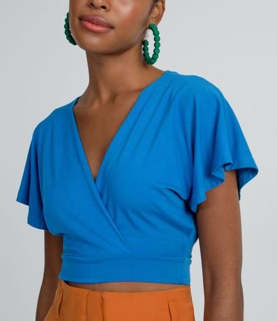 Blusa Corta Lisa en Viscose con Escote en V Transpasado 4