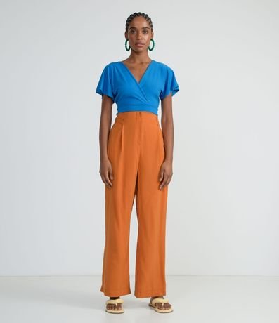 Blusa Corta Lisa en Viscose con Escote en V Transpasado 6