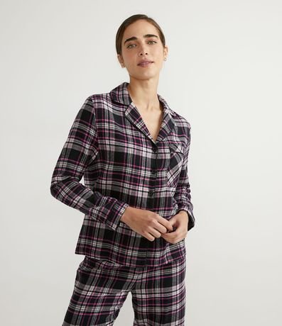 Pijama Largo en Franela con Estampado Cuadrillé 3