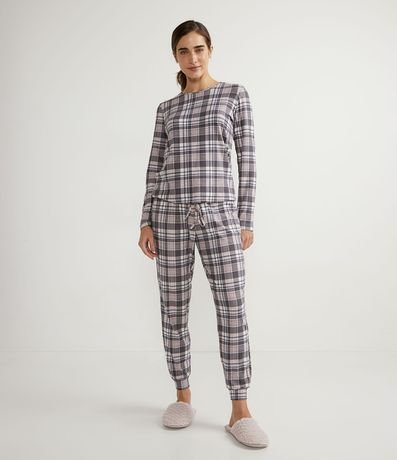 Pijama Largo con Estampado Cuadrillé y Tacto Suave 1