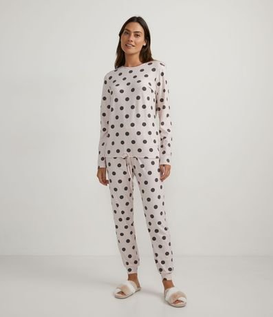 Pijama Largo con Estampado Lunares Pantalón Jogger y Tacto Suave 1