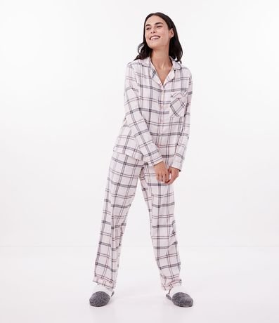 Pijama Americano Largo en Franela Cuadrillé con Bolsillo 1