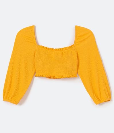 Blusa Super Cropped en Viscosa con Manga 3/4 Abullonada y Lastex en el Cuerpo 5