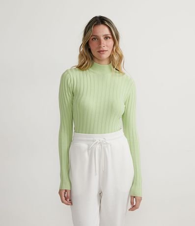 Blusa de Punto Acanalado con Cuello Alto y Manga Larga