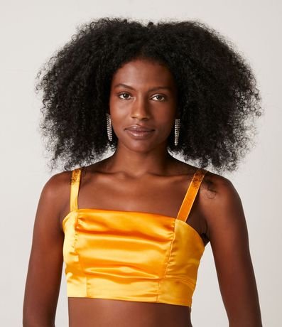 Blusa Super Cropped en Satín con Tirantes Finos y Sin Estampado 2
