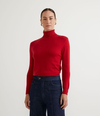 Blusa Básica en Tejido de Punto con Manga Larga y Cuello Alto 1